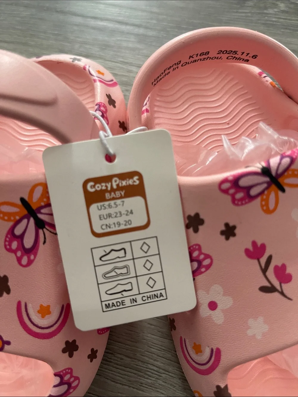 Kids Pink Butterfly Slip-On Sandals
